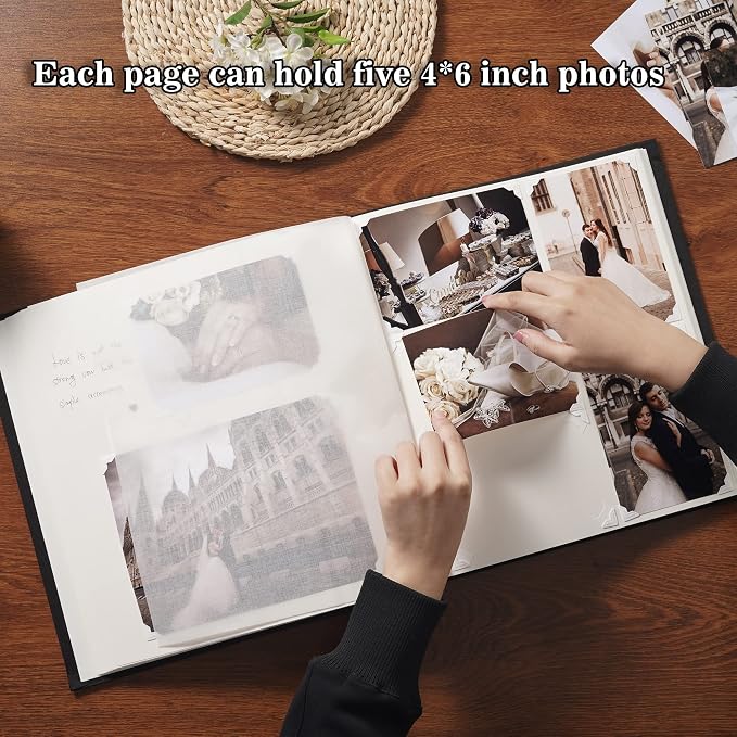 Pssoss Large Linen DIY Scrapbook Album with Writing Space,100 Pages, Pink | Fits 3x5, 4x6, 5x7, 6x8, and 8x10 photos for baby, wedding, family, children, anniversary, and memory keeping. - Image 3
