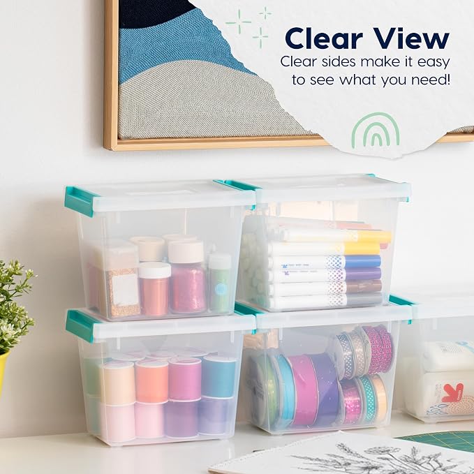 IRIS USA Storage Bins with Lids |Made in USA| 2 Qt Tall - (6-Pack) - Clear | Sensory Craft Organizers, Plastic Clip Box Totes, Flat Containers for Organizing Paper, Office, Art & Study Supplies - Image 7