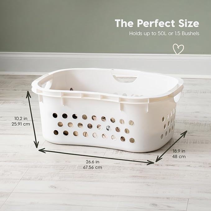 IRIS USA Plastic Laundry Basket 1.5 Bushel (50L), Built-In Handles, White | Clothes Hamper with Ventilation Holes, Reinforced Rim, Hip Hold Design, Large capacity - Image 2