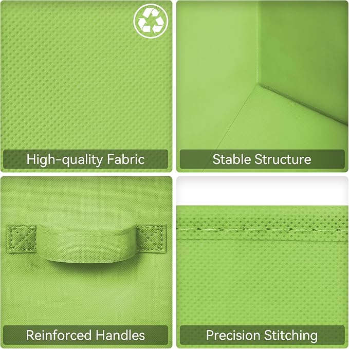 GRANNY SAYS Cube Storage Bins, 11 Inch 6-Pack Cube Organizers, Light Green | Collapsible Storage Boxes with Thickened Base Plate, Sturdy Handles, Decorative Baskets for Shelves, Closet - Image 6