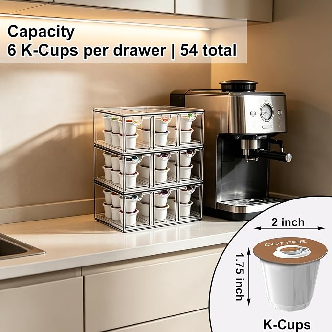 Prsildan Craft Art Supply Organizer Stackable Storage Drawer with 9 Drawers | Clear Acrylic, Tea Bag K Cup Organizer, for Kitchen Office Desk Vanity Makeup Organizer, 3 Pack - Image 4