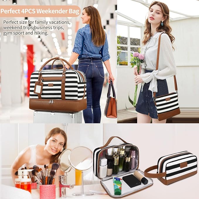 4PCS Weekender Bags for Women Large Overnight Weekend Travel Duffel Bags | Travel Bag Carry-on Tote Hospital Bag with Shoe Compartment Crossbody Toiletry Bag for Travel Business Gym Water Resistant - Image 2