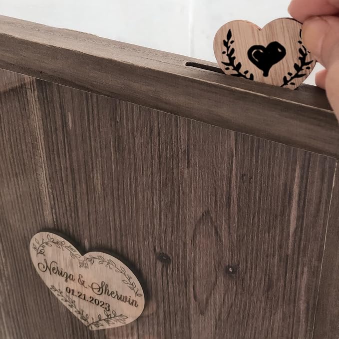 Y&K Homish Wedding Guest Book Alternative, Rustic Wedding Decorations for Reception, Favors for Guests 80 Hearts Green Wreath (Rustic Brown) - Image 4