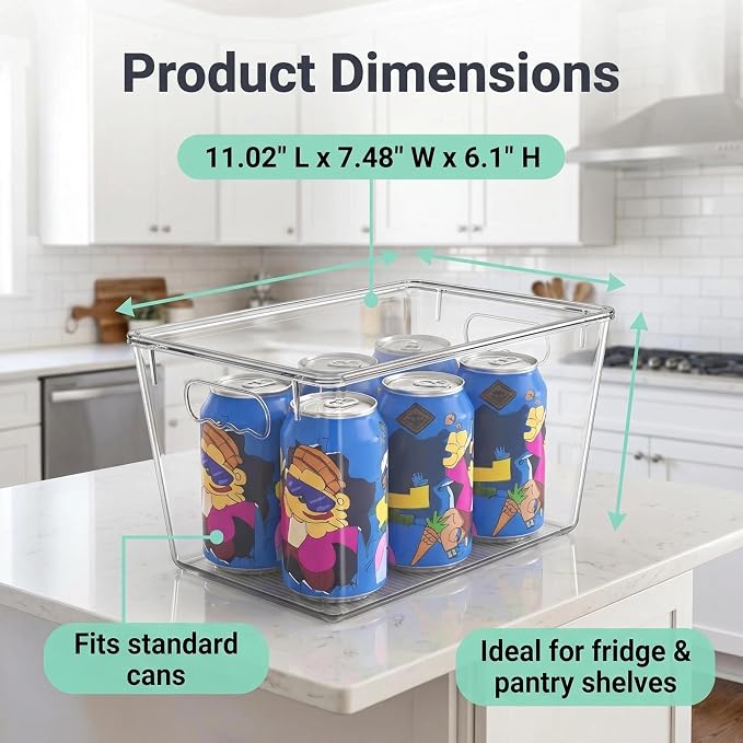 YAN & HIN 6 Pack Clear Storage Bins with Lids, Stackable Plastic Organizer Bins with Handles, Pantry Organizers and Storage for Kitchen Cabinet, Fridge, Bathroom, Closet and Shelf Organization - Image 2