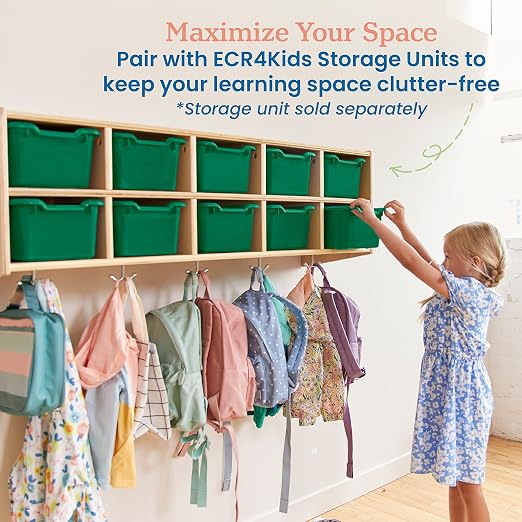 ECR4Kids Scoop Front Storage Bins, Multipurpose Organization, Green, 10-Piece | Durable plastic, GREENGUARD Gold Certified, 1.2 gallon capacity, lightweight & nestable, built-in handle, classroom/home use - Image 5
