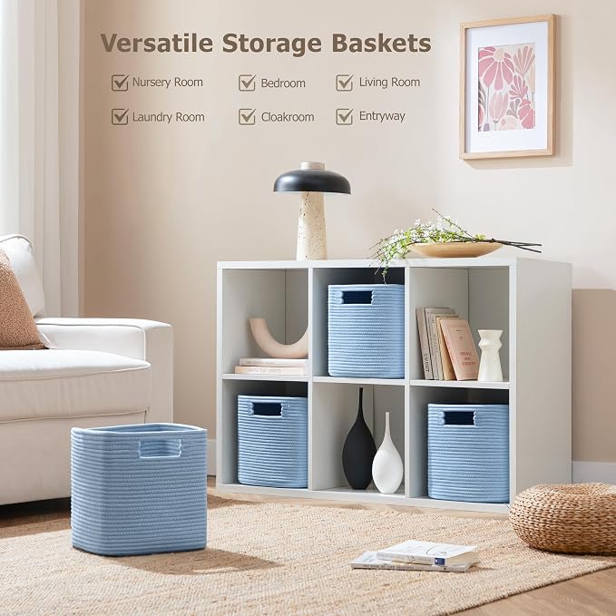 UBBCARE Storage Cubes 11 Inch, Cotton Rope Woven Baskets for Organizing, Cube Storage Bin for Baby Nursery, 4-Pack Square Toy Storage Baskets for Shleves Organizer, Closet, Kidsroom, Blue - Image 6