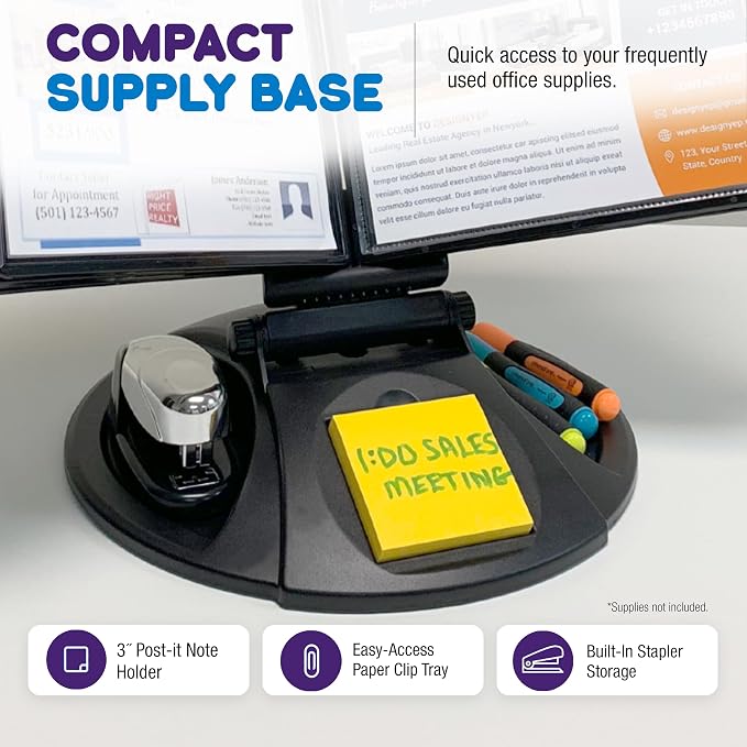 Ultimate Office AdjustaView Supply Base Desk Reference Display Organizer BK | 5 Adjustable Viewing Angles PLUS Functional Supply Storage Base, 10 Letter Size EZ-Load Black Pockets, Easy No Tool Assembly - Image 4