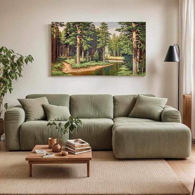 AureoMadis Premium Large Jacquard Woven Forest Tapestry 49"x28" - Vintage Pine Woods River Landscape Wall Hanging, Fully Lined Fine Art Decor with Dual Rod Pockets - Image 2
