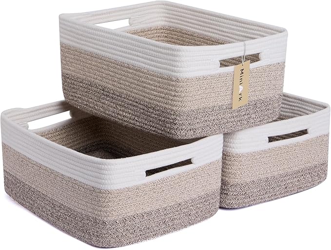 MiniArk Large Storage Baskets for Organizing, 17 x 13 x 7.5” Closet Shelf Baskets for Clothes Blanket Towels, Baby Nursery, Toy Bins Box, Woven Rope Basket, 3 Packs Gradient Brown by MiniArkStorageBasketsHome