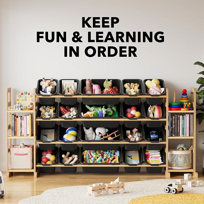 SpaceAid Toy Storage Organizer with 6 Shelves and 20 Bins, Toy Organizers Storage Bookshelf, Kids Bin Shelf Toys Box Bookcase for Bedroom Playroom Organization Room Decor, True Black - Image 6