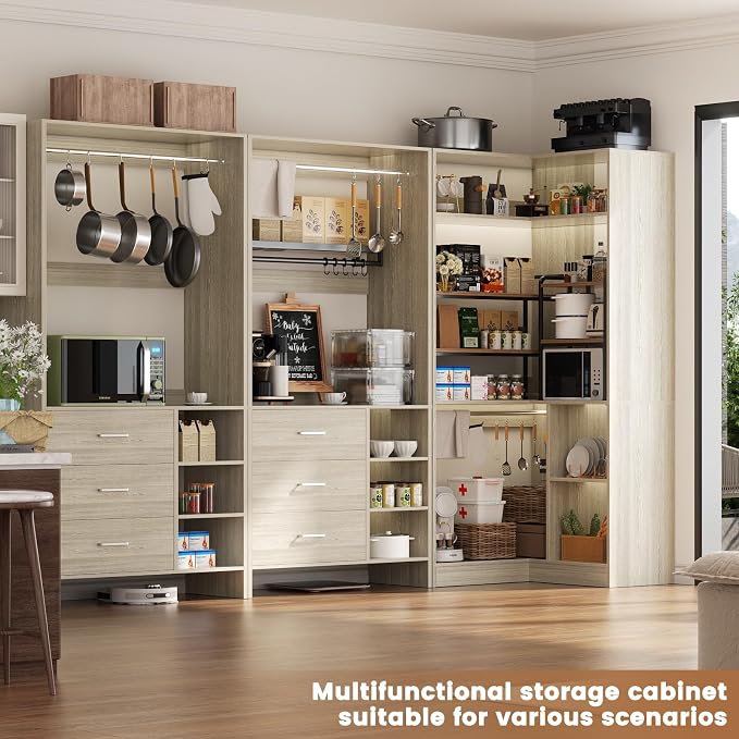 Aheaplus Closet System with 6 Drawers, 4 Hanging Rods & Corner Tower, Corner Closet System with Hanging,92.6" L-Shaped Walk-In Wardrobe Organizer, 2000+ lbs Capacity, Set of 3, White Oak - Image 6