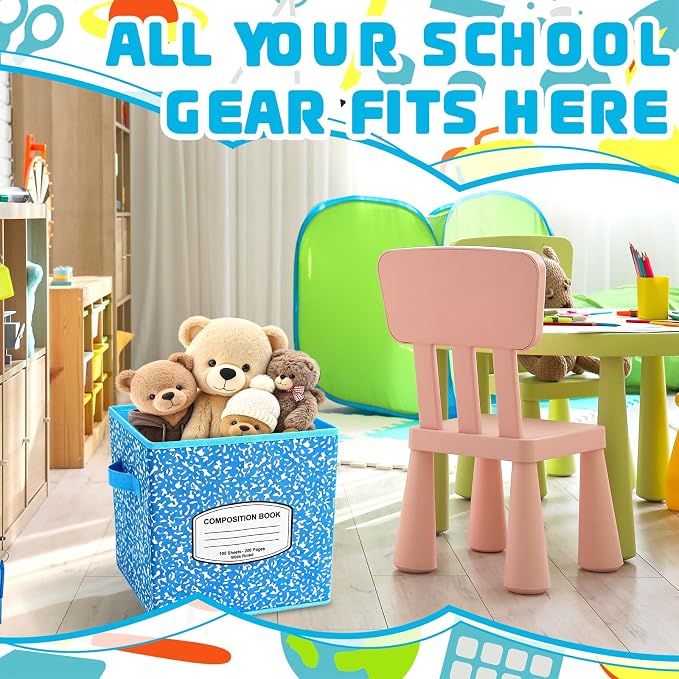 Demonwer 6 Pcs 11 Inch Fabric Storage Bins Color Composition Cubby Basket Bins with Handles Notebook Storage Containers for Back to School Decorations Office Home Organizer Supplies - Image 7