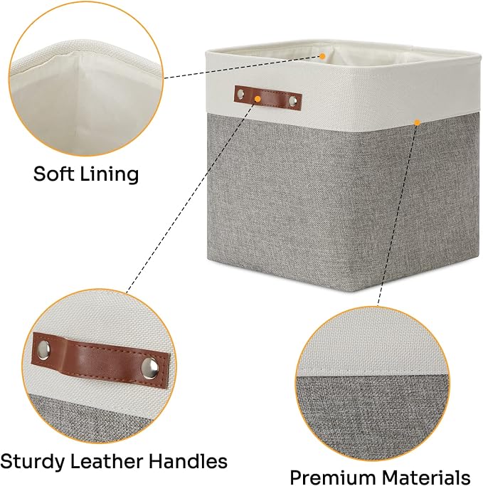 DULLEMELO 13 inch Fabric Storage Cubes 4 Pack Foldable Baskets/Bins for Home Office Organizer Closet, Shelves, Toy, Nursery - Image 3