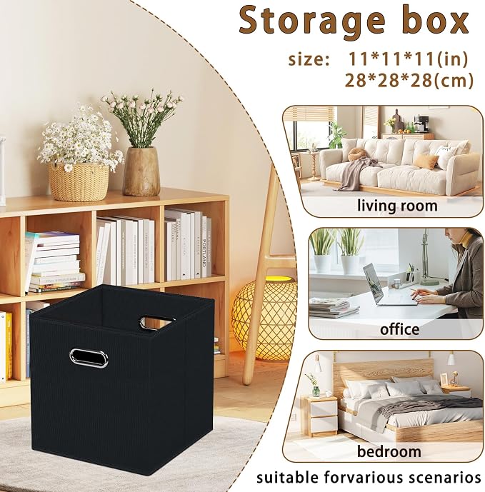 STOREONE Fabric Storage Bins Cubes Baskets Containers-(11X11X11) with Dual Handles for Shelf Closet, Nursery Home ， Bedroom Organizers, Foldable Set of 1 (black) - Image 2