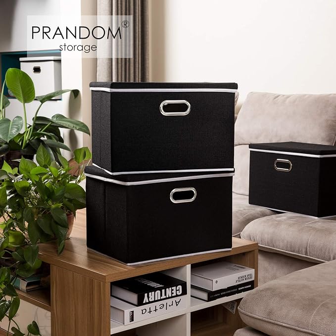 Large Foldable Storage Boxes with Lids [5-Pack] Organizer Containers Baskets Cube with Cover for Home Bedroom Closet Office Black17.7x11.8x11.8 For 6+ Year Old Boys and Girls - Image 2