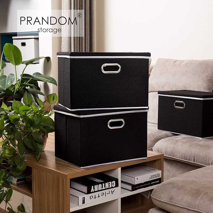 Extra Large Collapsible Storage Bins with Lids [3-Pack] Linen Fabric Foldable Storage Baskets Boxes Organizer Containers Cube with Cover for Bedroom Closet Office Nursery (22.8x15.7x13.8) - Image 2