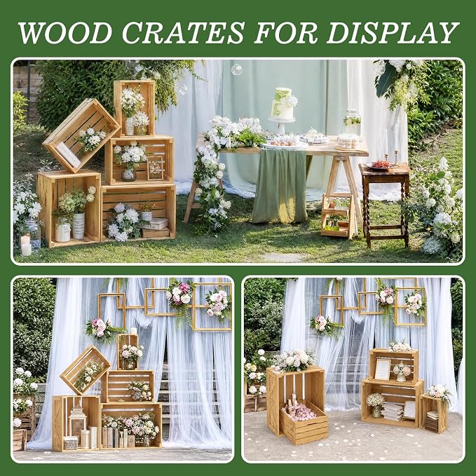 5 Pcs Wooden Crates for Display, Nesting Wood Crate for Storage, 5 Size | Farmhouse Weddings Wooden Basket for Storage Container and Decorations, Rustic Wood Crates for Farmers Market, Birthday, DIY - Image 4