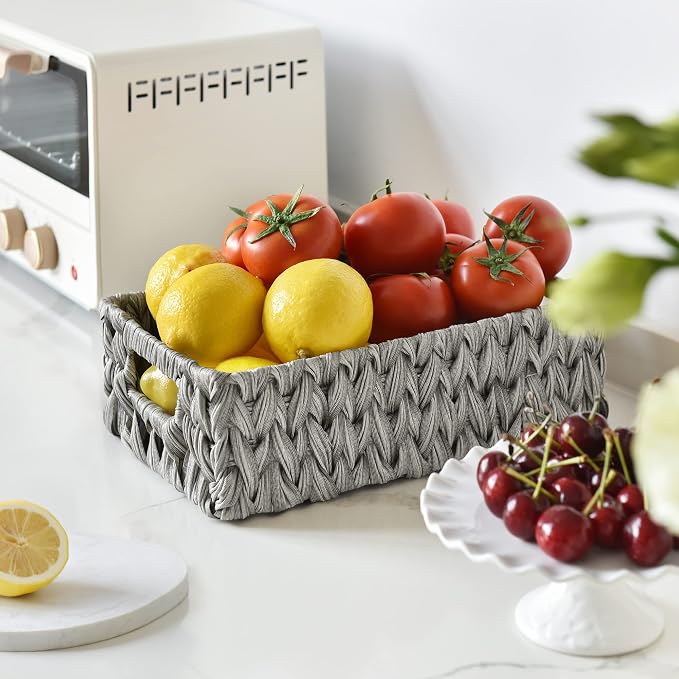 GRANNY SAYS Wicker Baskets for Storage, Waterproof Gray Baskets, 2-Pack | Grey Baskets, Plastic Baskets for Organizing, Plastic Storage Baskets moisture resistant,Wicker Baskets with Handles,Odorless - Image 2
