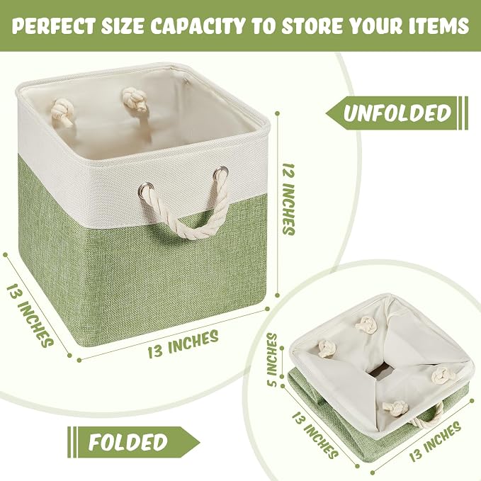 6 Pack 13 x 13 Inch Cube Storage Bins Fabric Square Cube Baskets, Morandi | Colorful Foldable Organizer with Sturdy Handles, Home Closet Bin for Shelves, Durable Cube Baskets Bulk for Home Storage - Image 2
