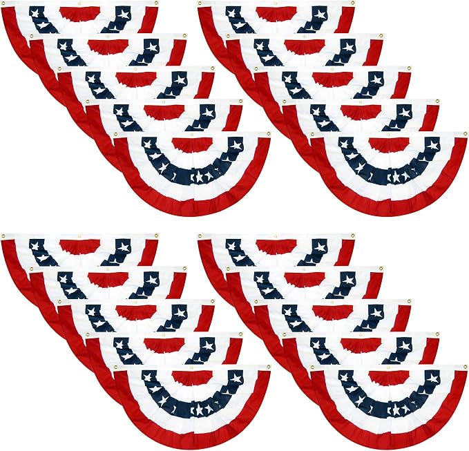 20 Pcs USA Patriotic Pleated Fan Flags, American US Bunting Banner Flag | 3 x 1.5 Ft Patriotic Bunting Flag Stars and Stripes Flag for Memorial Day Labour Day 4th of July by EBaokuup