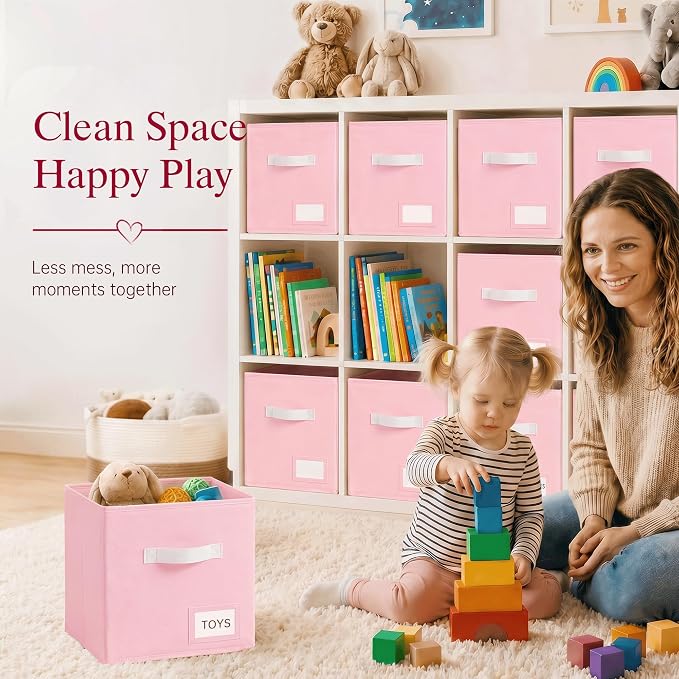Storage Cubes 8 Pack, 11 Inch Fabric Storage Cubes Organizer Bins with Labels, Odor-Free & Sturdy PP Structure, Cubby Baskets for Closet, Shelves, Toys & Nursery ( Pink) - Image 4