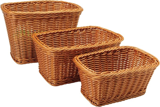 Constructive Playthings Plastic Wicker Woven Storage Baskets, Set of 3 | Nested baskets, Set of 3 for storage, gift baskets or organizing, woven for sturdyiness, washable plastic by ConstructivePlaythings
