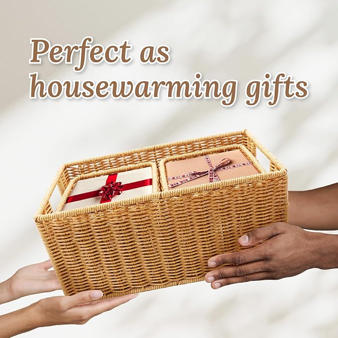 WeeNest Wicker Basket with Handle, Shelf Baskets for Organizing, Woven Organization Storage with Handles, Resin Wicker Set of 3, Latte - Image 6