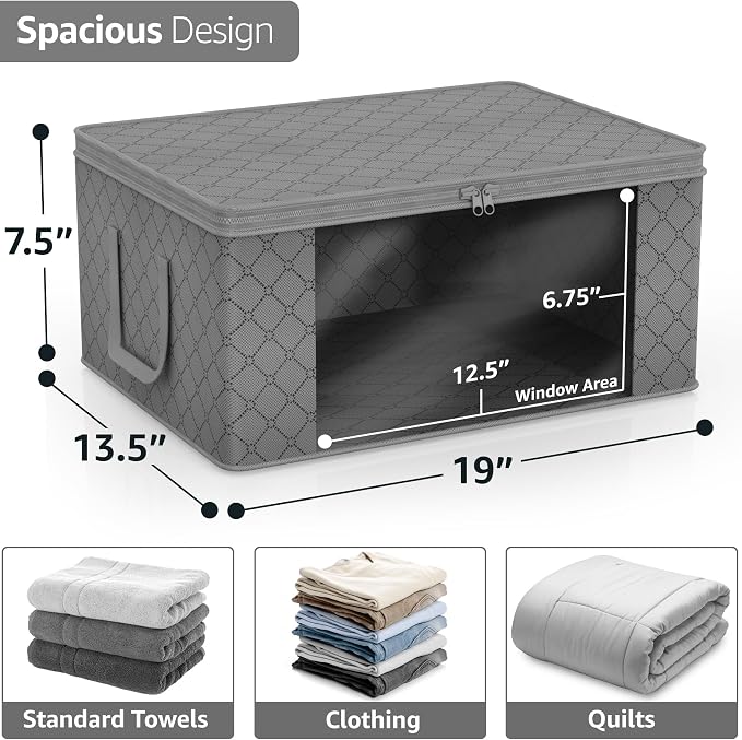 Sorbus Medium Clothes Storage Bags - Foldable Blanket Storage Bins for Organizing Bedroom, Closet, Clothing, Comforter, Organization with Clear Window, Lids and Carry Handles - Set of 8 - Image 2