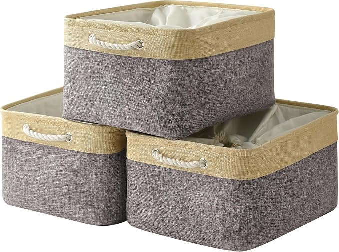 Storage Baskets for Organizing, Extra Large-3Pack, 17.7L×13.8W×9.8H inch Large Sturdy Storage Bins, Decorative Storage Baskets for Shelves Closet Nursery (Gold&Grey) by TheWarmHome
