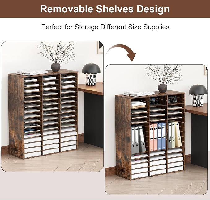 EasyPAG Wooden Literature Organizer with Adjustable Shelves, 48 Compartments Office Paper Organizer Storage 24000 Sheets Letter Size Paper, Student Mailbox for Classroom, Archaize - Image 3