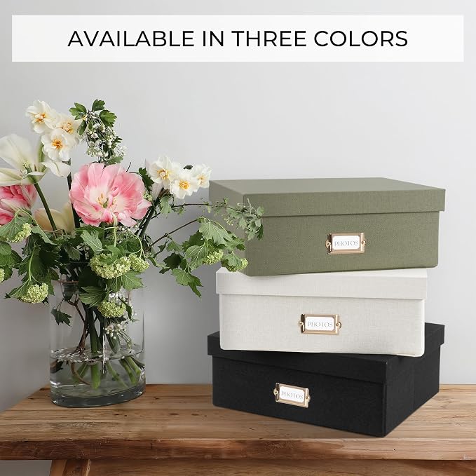 Decorative Photo Storage Box - Sturdy Linen Organizer Holds 1700 Photos | Organizer with Dividers Stores Up to 1700 4x6 Pictures - Portable Scrapbook Storage Containers with Lid - Image 8