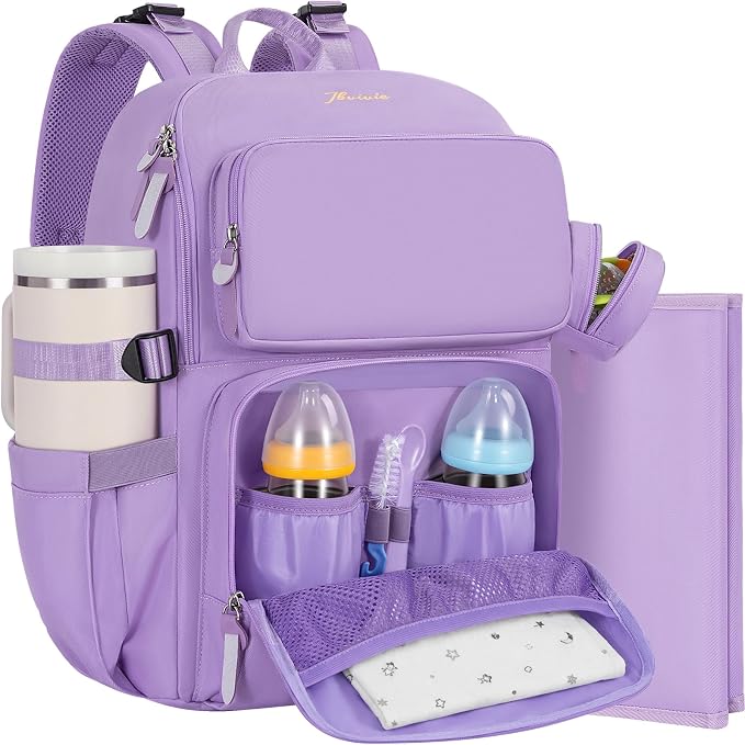 IBVIVIC Diaper Bag Backpack with Portable Changing Pad, Lavender Purple | Multifunctional Baby Bag for Mom Dad, Large Capacity, Stroller Straps, Insulated Bottle Pockets & Pacifier Case by WelcometoIBVIVIC