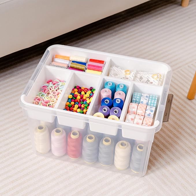 Citylife 32QT 2Packs Clear Craft Organizers and Storage Box with Tray | Stackable Art Supply Organizer Storage Bins with Lids for Beads, Markers, Sewing, Tools, Clothes, Files, Office Supplies - Image 4