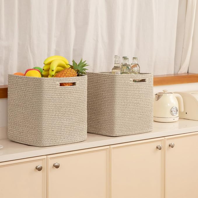 OIAHOMY Storage Cubes, 13 Inch Cube Storage Organizer, Collapsible Storage Bins, Baskets for Organizing, Storage Bins for Shelves-Brown, 2-PACK - Image 6