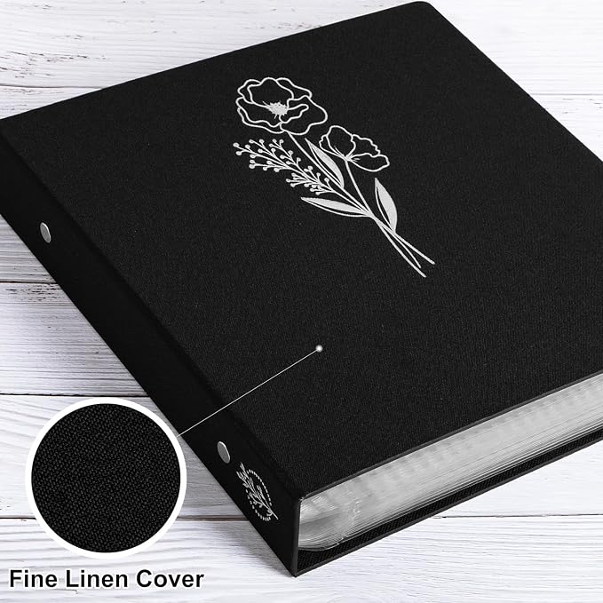 Lanpn Scrapbook Photo Album 12x12 2 Packs, Linen Cover Archival Acid Free Top Load 3 Ring Binder Folder Photo Book 12 x 12 with 30 Plastic Sleeves 60 Pages Black - Image 3