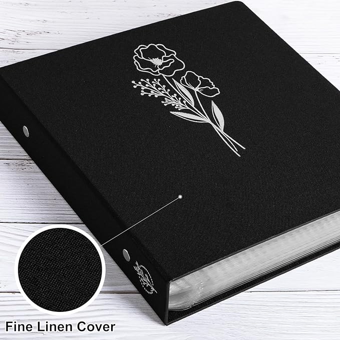 Lanpn 12x12 inch Scrapbook Photo Album, Linen Cover Archival Acid Free Top Load 3 Ring Binder Folder Photo Book 12 x 12 with 30 Plastic Sleeves 60 Pages (Black) - Image 3