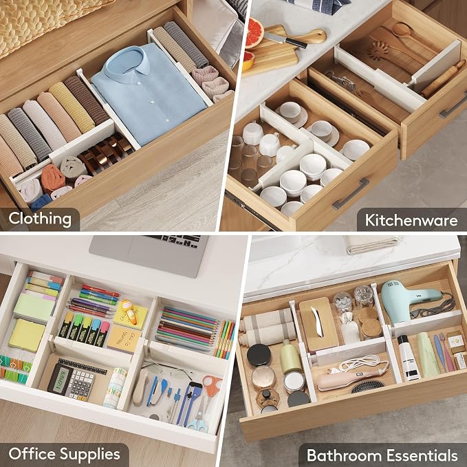 Lifewit 4" High Upgrade Drawer Divider, Adjustable Drawer Organizer Clothes | 9 Pack 11"-17" Expandable Beige Plastic Drawer Separator for Dresser, Kitchen, Closet, Nursery, Office Organization & Storage - Image 8