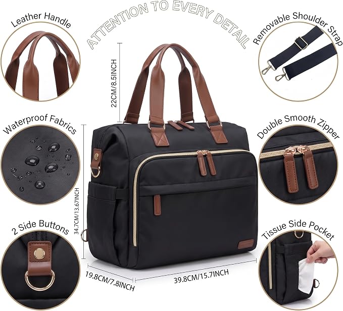 Diaper Bag Backpack Mommy Bag Large Capacity Diaper Backpack Travel Essential Baby Diaper Bag for Mom and Dad, Black (Black) - Image 3