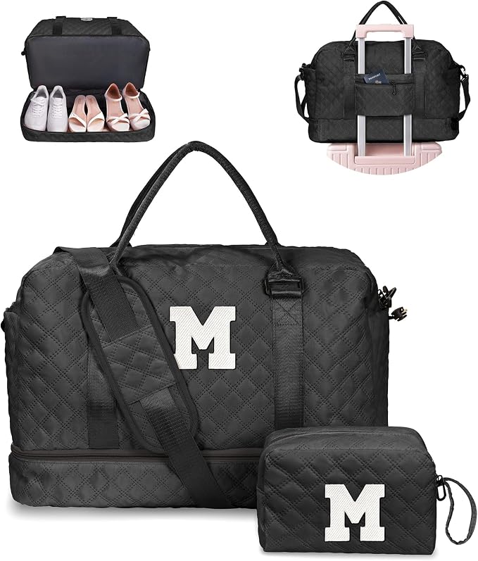 Teens' Birthday Gifts-Initial Duffle Bag-Gifts for Teenage Girls | Girls Duffle Bags Weekender Bag with Separated Shoe Compartment, Overnight & Travel Bags-Women Birthday Gift（Letter M） by Vogewood