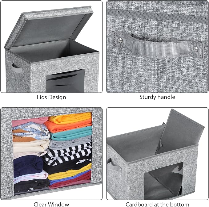 Univivi Fabric Foldable Storage Boxes Large Storage Bins with Lids [4-Pack] Collapsible Storage Cubes, Closet Organizers and Storage Cubes for Home, Bedroom, Closet (Grey, 17“ x 12” x 12") | Fabric Foldable Storage Boxes, Sturdy Collapsible Storage Bin... - Image 4