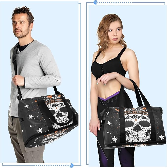 Travel Duffel Tote Bag Skull Star King Sports Duffel Bag with Wet Pocket Weekender Overnight Bag for Women Men Gym Bag, Carry On Bag Hospital Bag for Labor and Delivery - Image 4