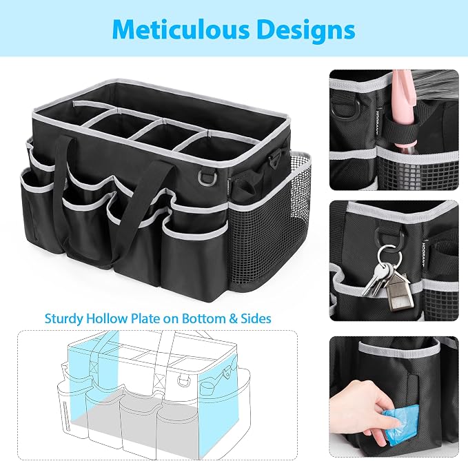 HODRANT Extra-large Wearable Cleaning Caddy with Pad, Handle & Divider | Cleaning Organizer Bag for Clean Products, Housekeeper Tote Car Wash Tools Bag for Detailing Supplies, Bag Only, Gray Edge - Image 4