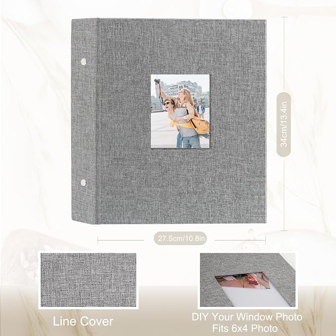 Photo Album 6x4 400 Pockets Slip in Large Capacity Album for Family Wedding Anniversary Linen Album Book Holds 400 Vertical 10x15cm Photos(400 Pockets, Grey) - Image 2