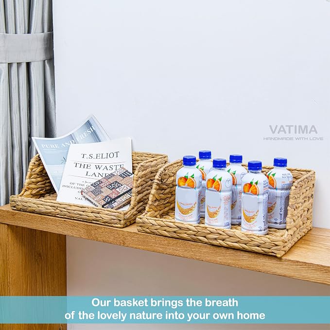 VATIMA Water Hyacinth Storage Baskets with Large Open-Front for Kitchen, Decorative for Living Room, 13.4” x 9.5” x 5.5”, 2 Pack - Image 3