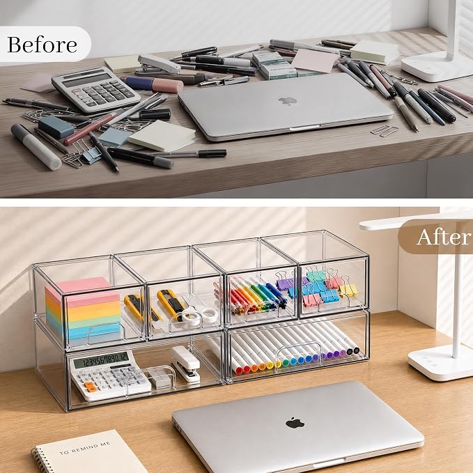 Clear Stackable Storage Drawers, Acrylic Bathroom Makeup Organizer, Plastic Bins for Art Tool & Sketch, Durable Containers for Countertop, Cabinet, Vanity, Medicine Organization - Image 5