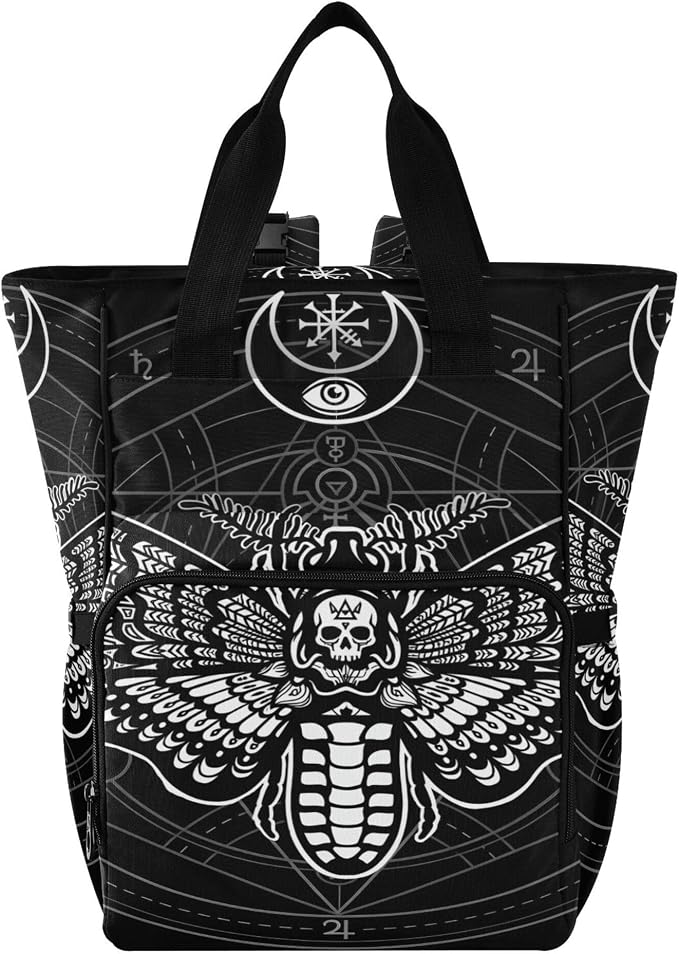 Mnsruu Diaper Bag Gothic Black Skull Moth Large Changing Backpack Multifunction Travel Tote Mommy Bag Baby Diaper Backpack for Mom Dad by MNSRUU