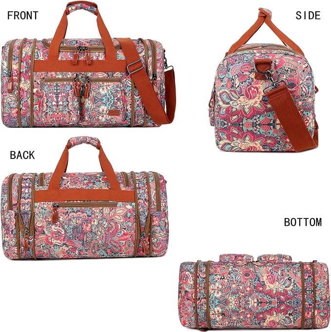 Multicolor Travel Duffel Weekender Bag for Women Carry on Overnight Bag With Toiletry bag HB-21 (HS) - Image 3