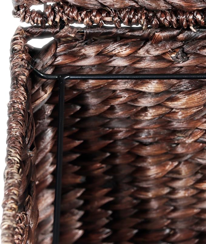 Trademark Innovations Rolling File Box Wicker File Cabinet Hanging File Baskets Water Hyacinth Storage Basket (Dark Brown) - Image 5
