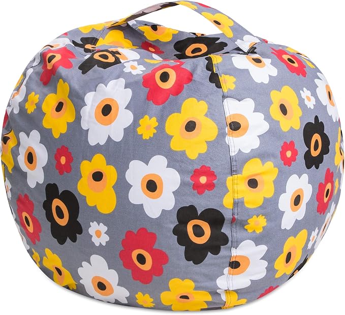 Posh Stuffable Kids Stuffed Animal Storage Bean Bag Chair Cover - Childrens Toy Organizer, Large 38" - Canvas Multicolored Flowers on Gray - Image 7