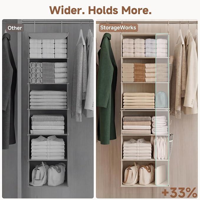 StorageWorks 6-Shelf Jumbo Closet Organizers, Two 3-Shelf Separable Hanging Shelves for Closet, 13 "D x 15" W x 47 ¼" H,Mixing of Beige, White & Ivory - Image 7